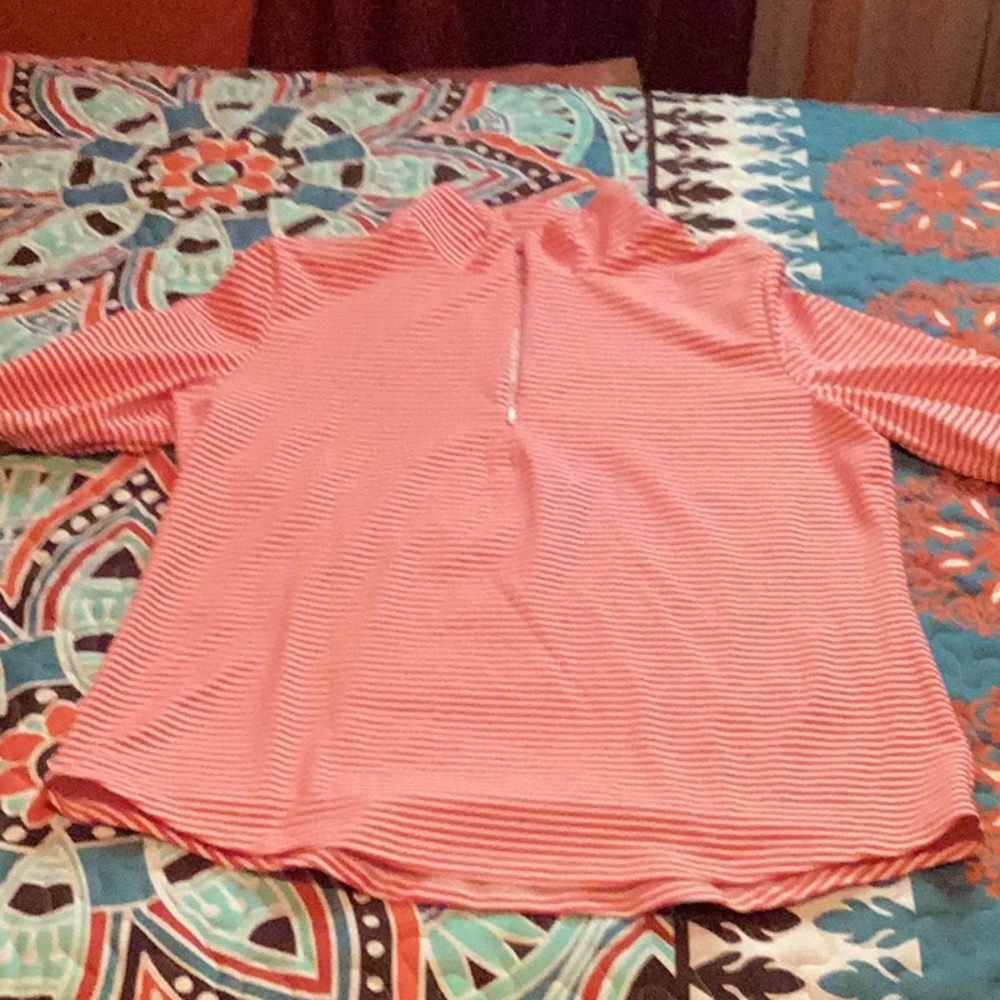 Tommy Bahama Red and White Striped Boxy Polo 3/4 zipper Shirt